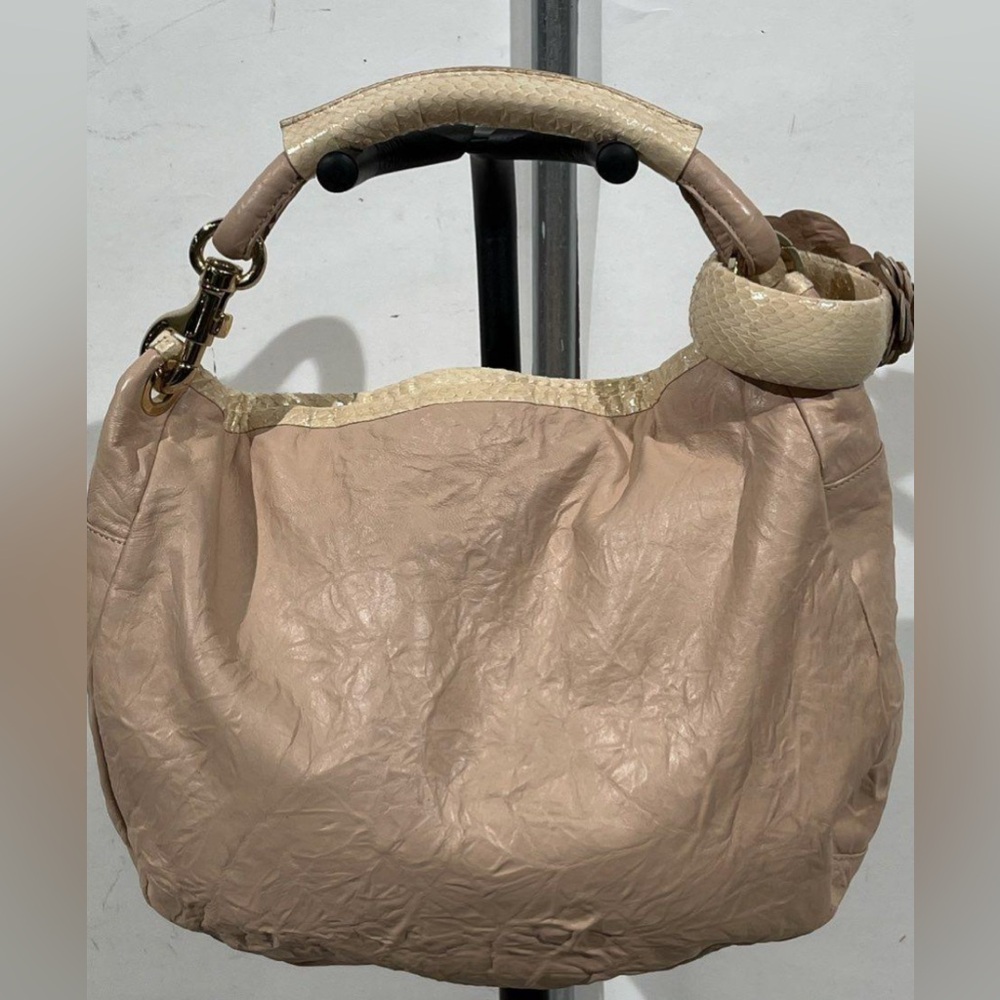 Jimmy Choo Pink Nappa Snakeskin Python Hobo Shoulder Bag Floral Appliqué Rare - Picture 6 of 14